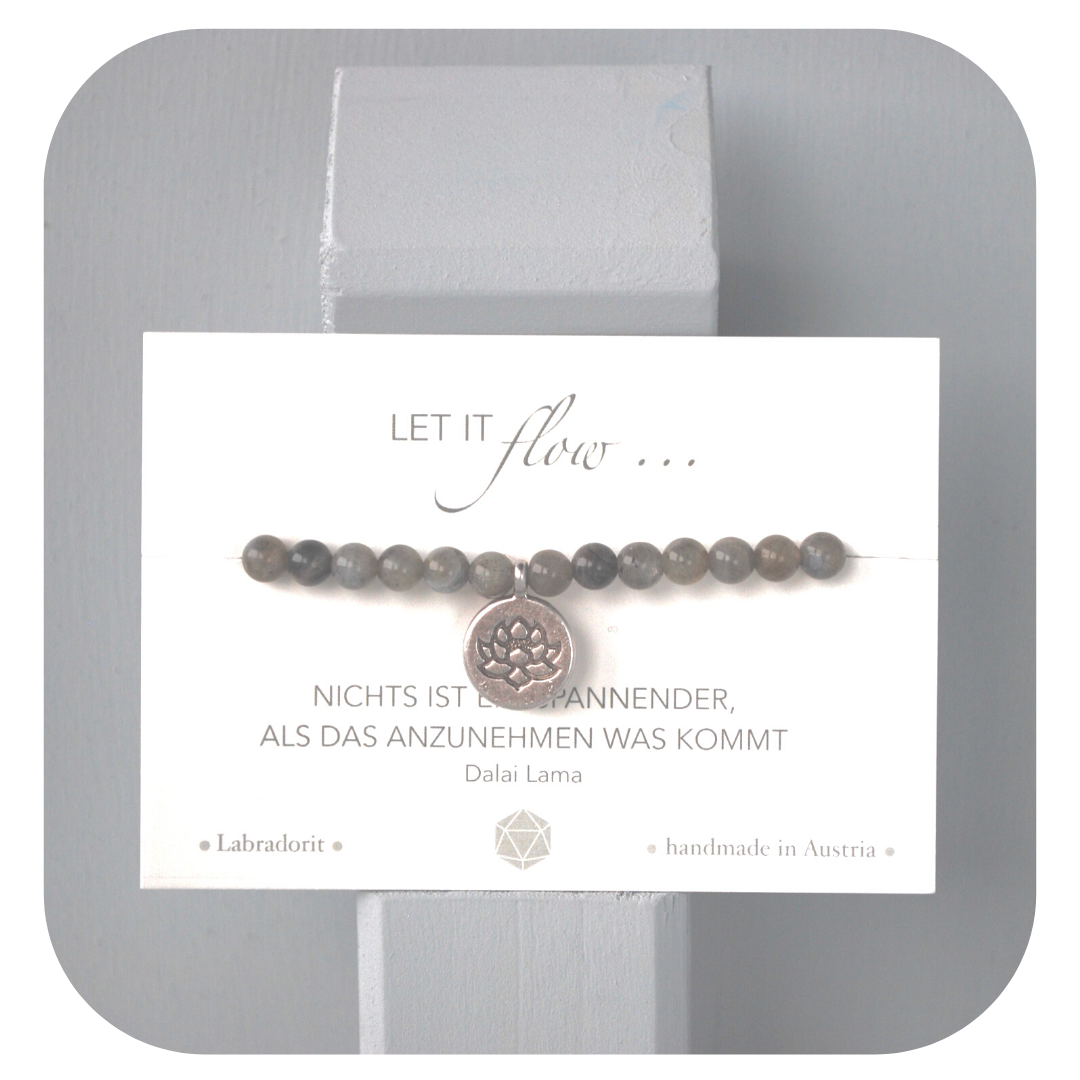 Labradorit-Mala-Armband mit Lotusanhänger | Stein der Magie | Handgefertigt in Österreich