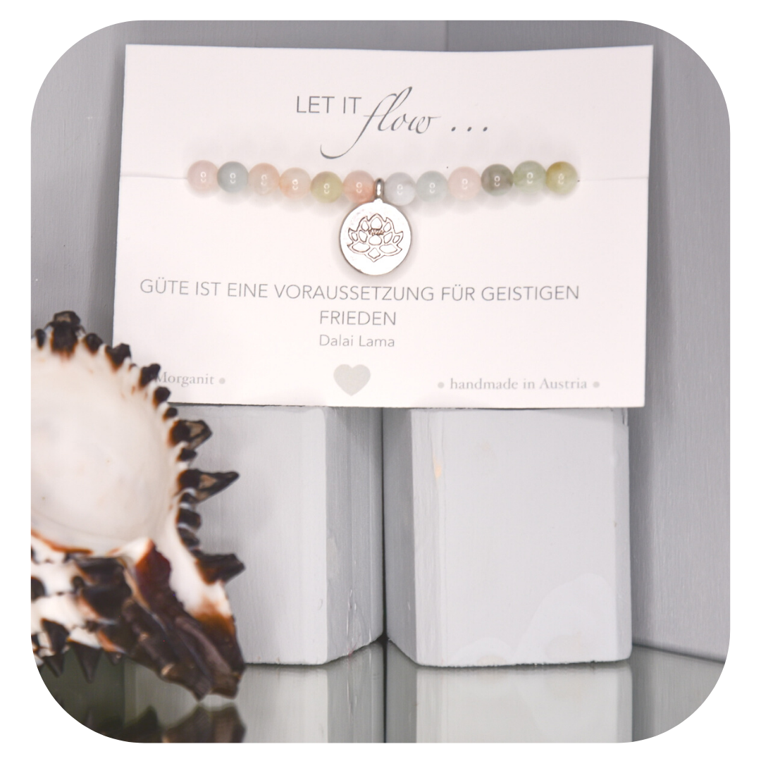 Morganit-Mala-Armband mit Lotusanhänger | Stein der Liebe | Handgefertigt in Österreich