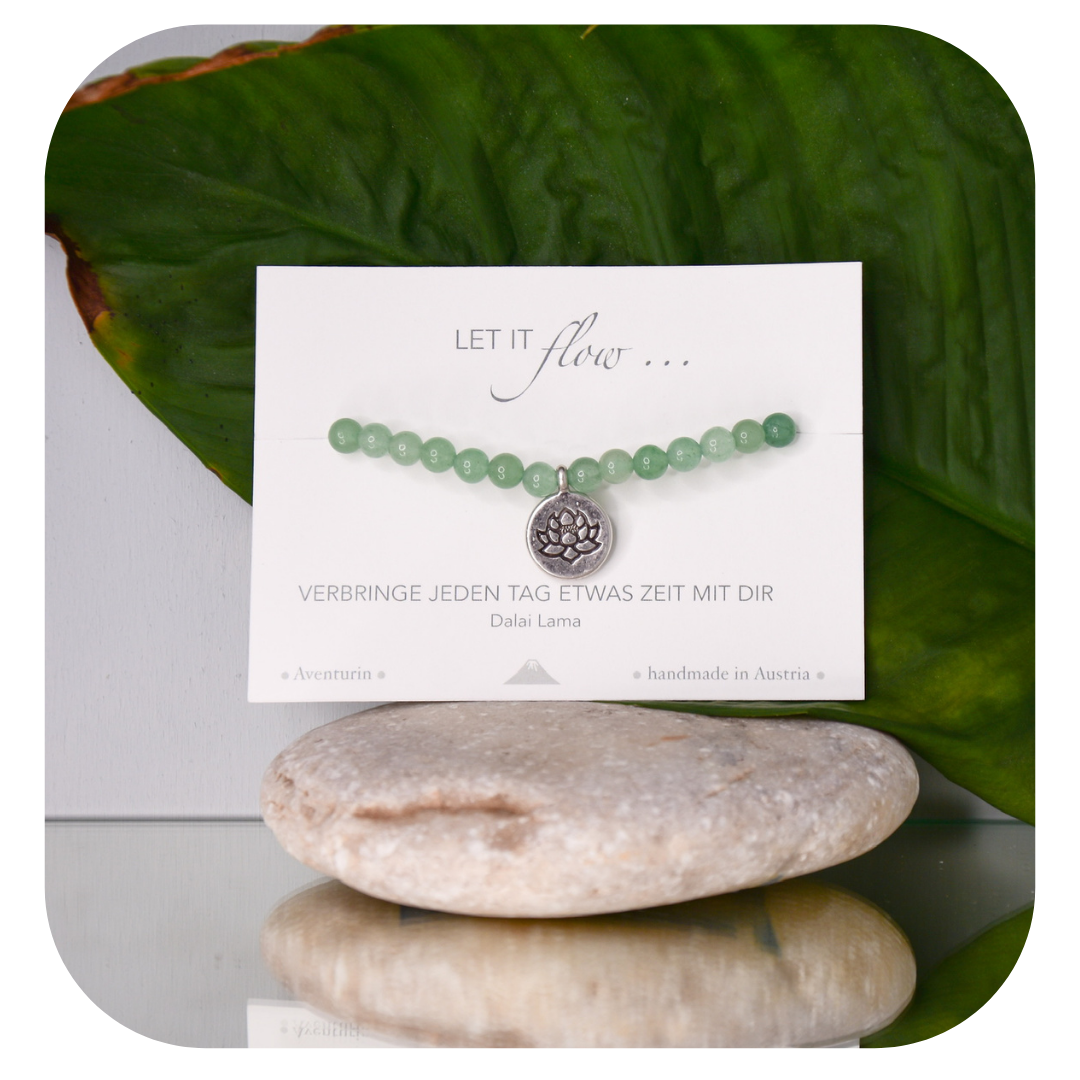 Aventurin-Mala-Armband mit Lotusanhänger | Stein der Chancen | Handgefertigt in Österreich