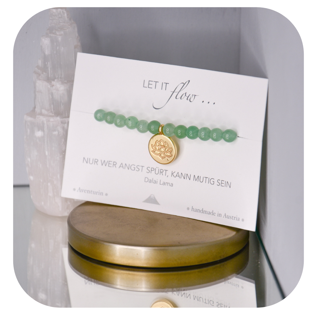 Aventurin-Mala-Armband mit Lotusanhänger | Stein der Chancen | Handgefertigt in Österreich