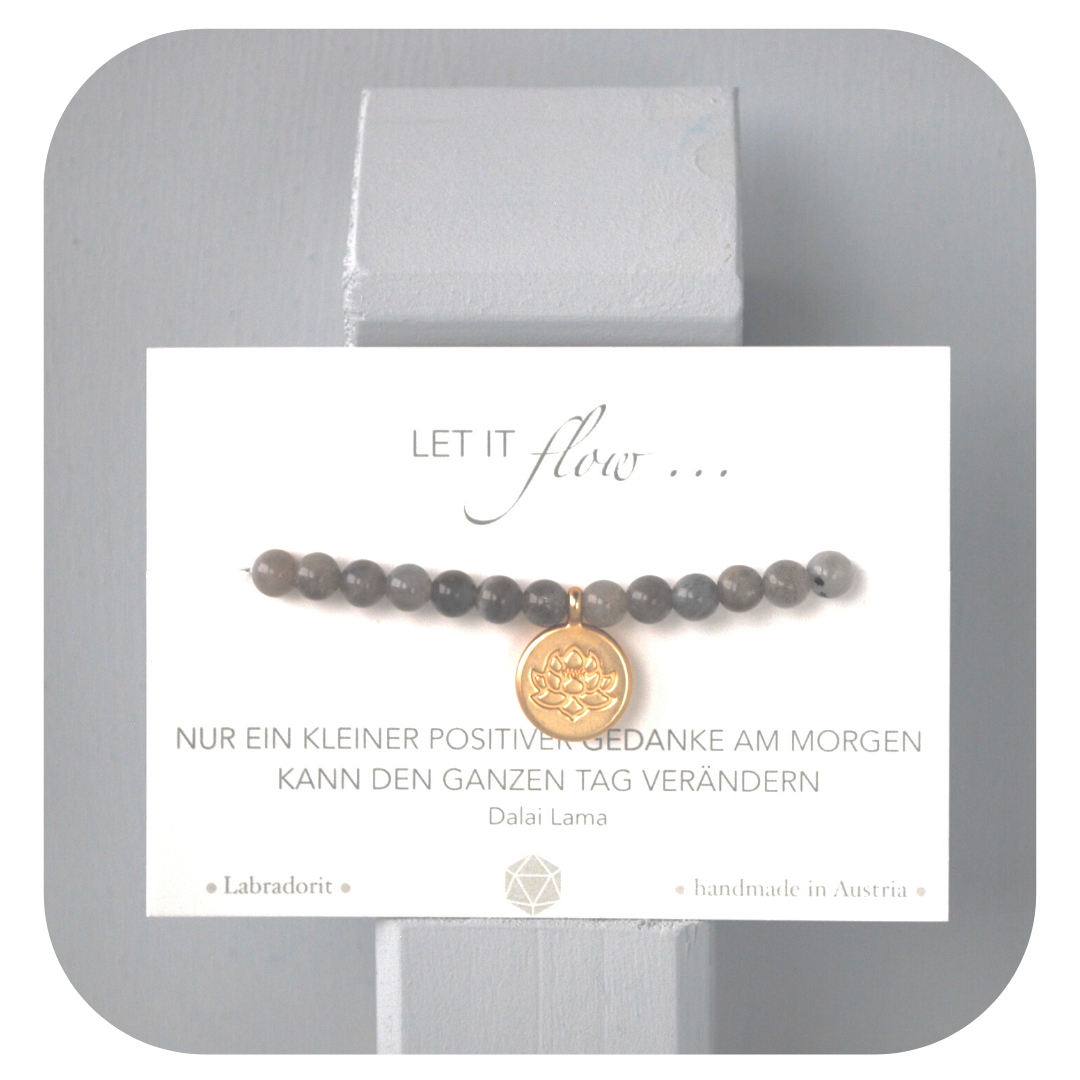 Labradorit-Mala-Armband mit Lotusanhänger | Stein der Magie | Handgefertigt in Österreich