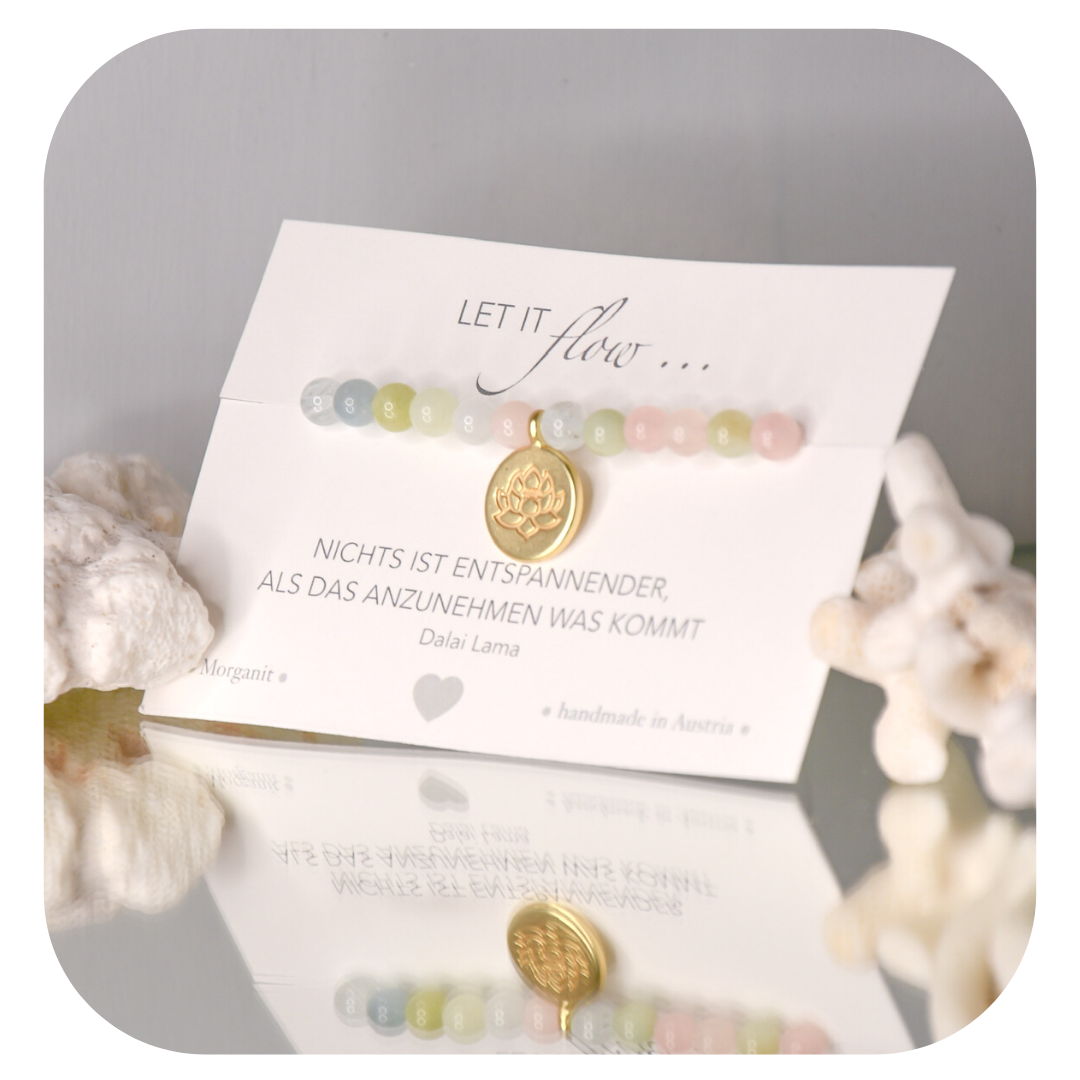 Morganit-Mala-Armband mit Lotusanhänger | Stein der Liebe | Handgefertigt in Österreich