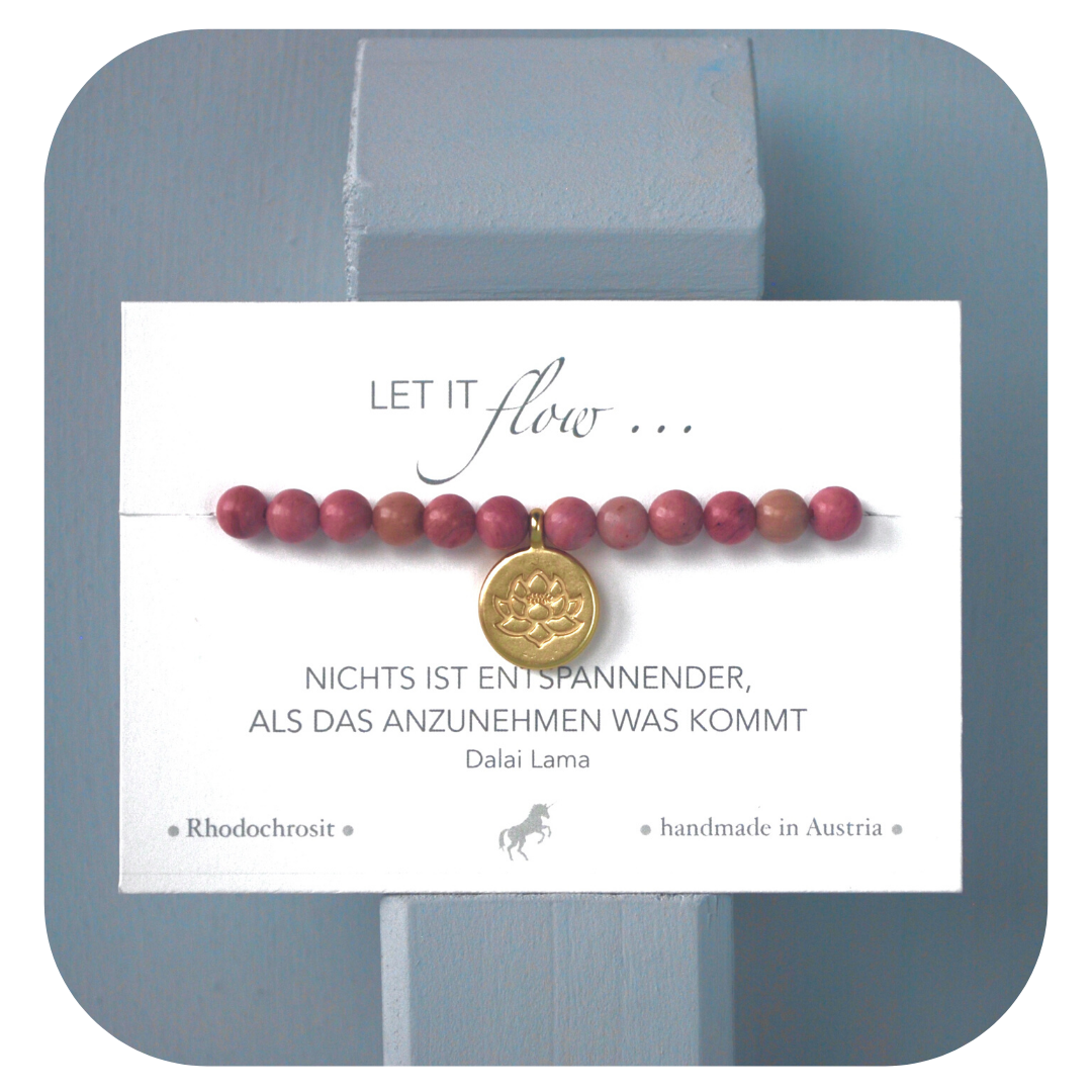 Rhodochrosit-Mala-Armband mit Lotusanhänger | Stein der Selbstliebe | Handgefertigt in Österreich