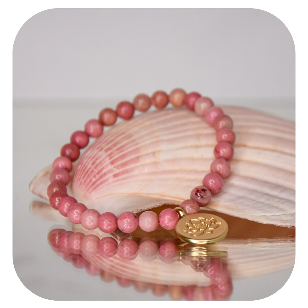 Rhodochrosit-Mala-Armband mit Lotusanhänger | Stein der Selbstliebe | Handgefertigt in Österreich
