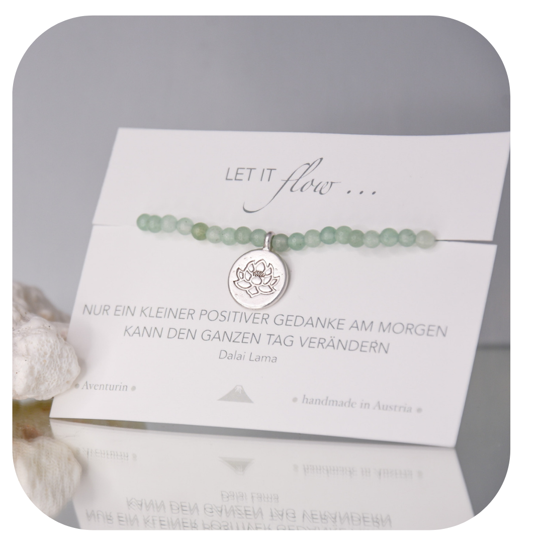 Aventurin-Mala-Armband mit Lotusanhänger | Stein der Chancen | Handgefertigt in Österreich
