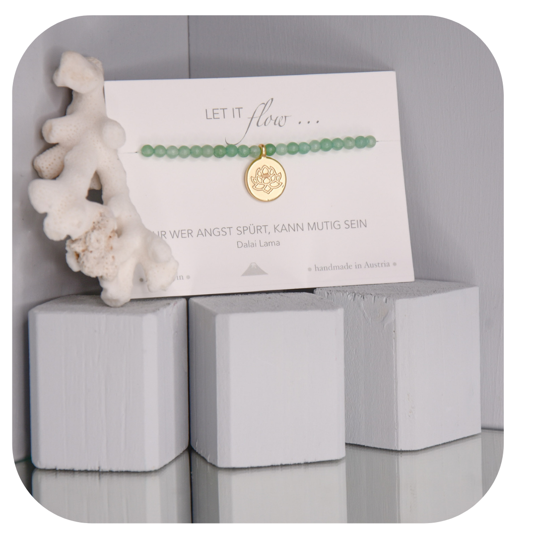 Aventurin-Mala-Armband mit Lotusanhänger | Stein der Chancen | Handgefertigt in Österreich