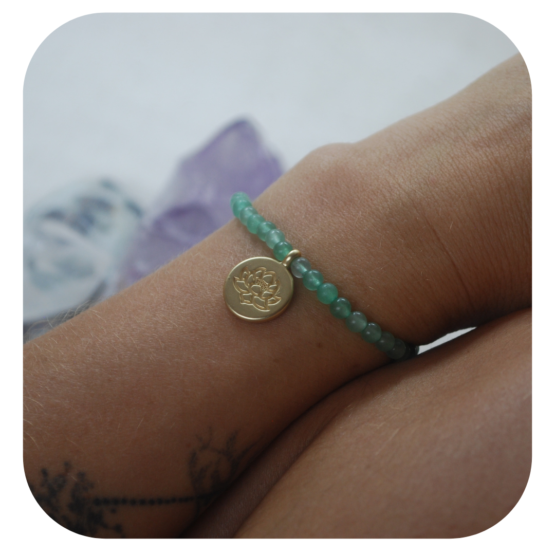 Aventurin-Mala-Armband mit Lotusanhänger | Stein der Chancen | Handgefertigt in Österreich