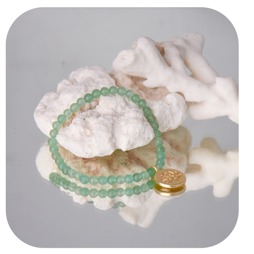 Aventurin-Mala-Armband mit Lotusanhänger | Stein der Chancen | Handgefertigt in Österreich