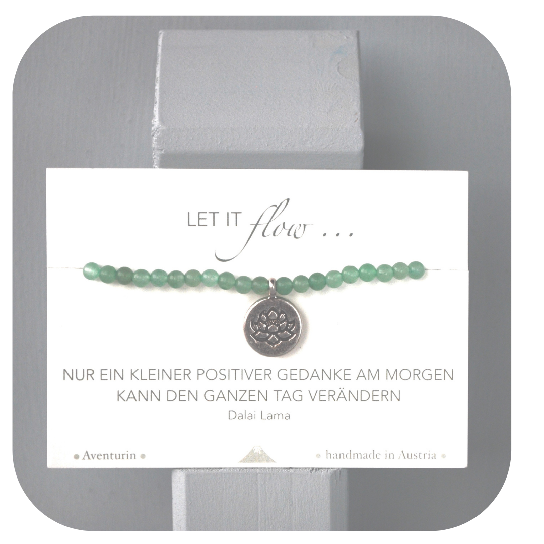Aventurin-Mala-Armband mit Lotusanhänger | Stein der Chancen | Handgefertigt in Österreich