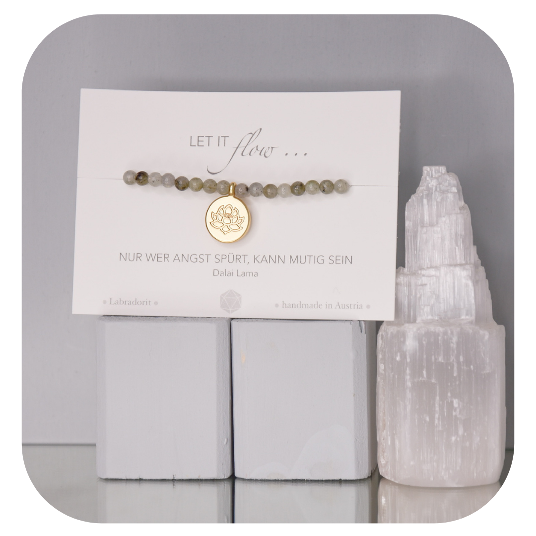 Labradorit-Mala-Armband mit Lotusanhänger | Stein der Magie | Handgefertigt in Österreich