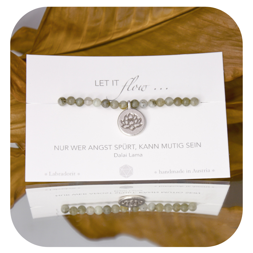 Labradorit-Mala-Armband mit Lotusanhänger | Stein der Magie | Handgefertigt in Österreich