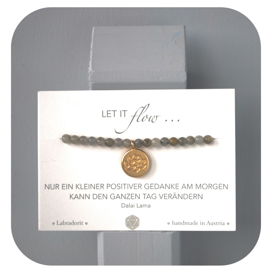 Labradorit-Mala-Armband mit Lotusanhänger | Stein der Magie | Handgefertigt in Österreich