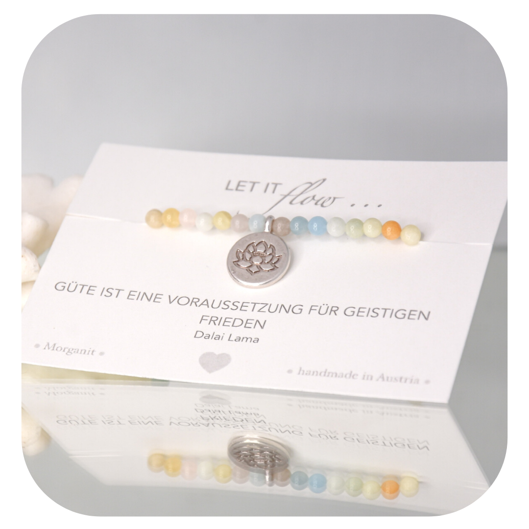 Morganit-Mala-Armband mit Lotusanhänger | Stein der Liebe | Handgefertigt in Österreich