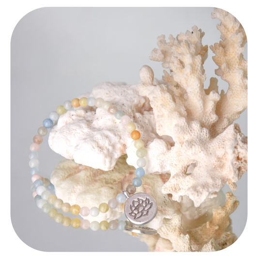 Morganit-Mala-Armband mit Lotusanhänger | Stein der Liebe | Handgefertigt in Österreich