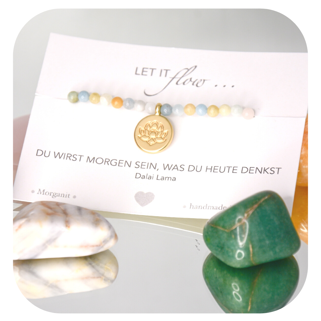 Morganit-Mala-Armband mit Lotusanhänger | Stein der Liebe | Handgefertigt in Österreich