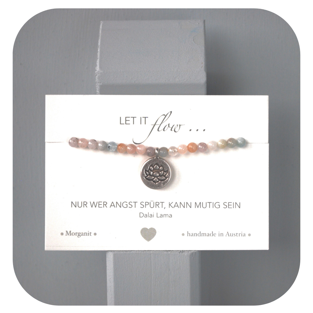 Morganit-Mala-Armband mit Lotusanhänger | Stein der Liebe | Handgefertigt in Österreich