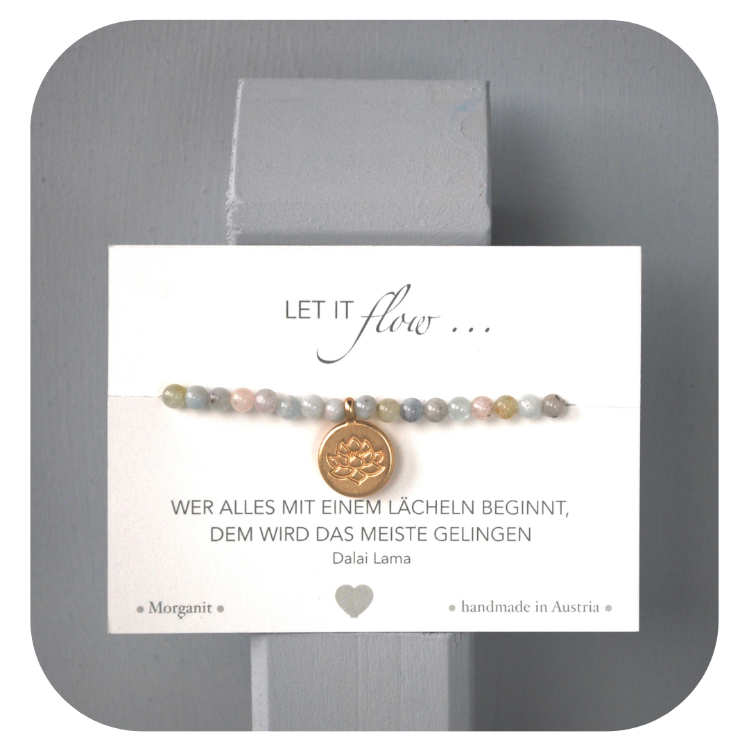 Morganit-Mala-Armband mit Lotusanhänger | Stein der Liebe | Handgefertigt in Österreich