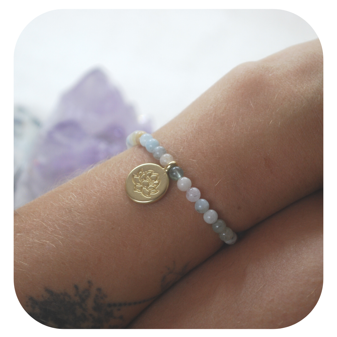 Morganit-Mala-Armband mit Lotusanhänger | Stein der Liebe | Handgefertigt in Österreich