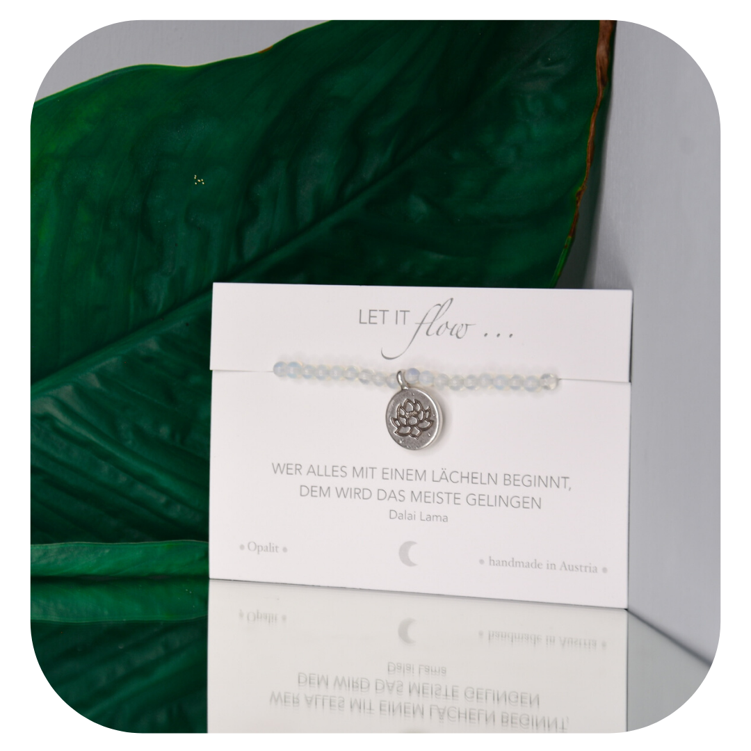 Opalit-Mala-Armband mit Lotusanhänger | Stein des emotionalen Gleichgewichts | Handgefertigt in Österreich