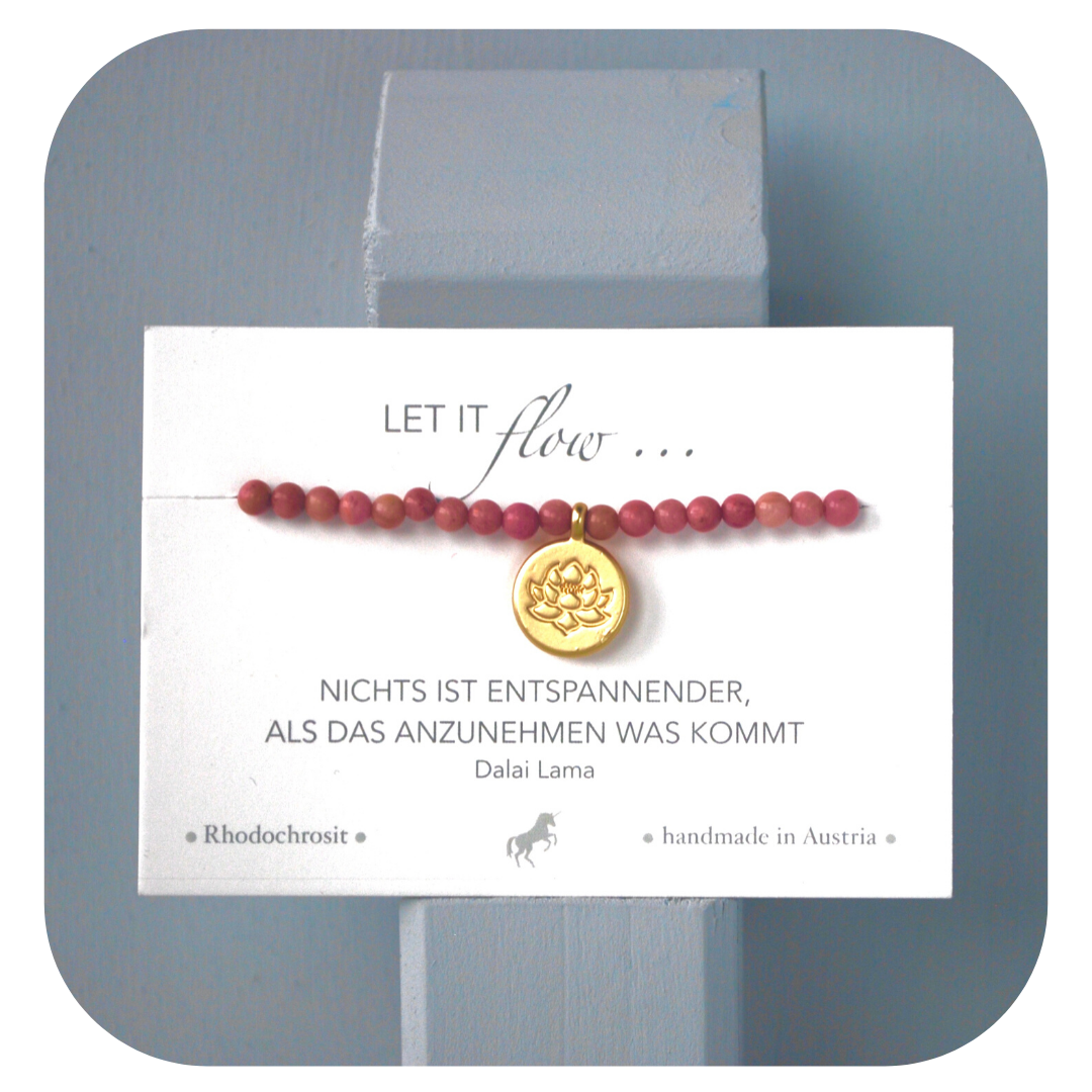 Rhodochrosit-Mala-Armband mit Lotusanhänger | Stein der Selbstliebe | Handgefertigt in Österreich