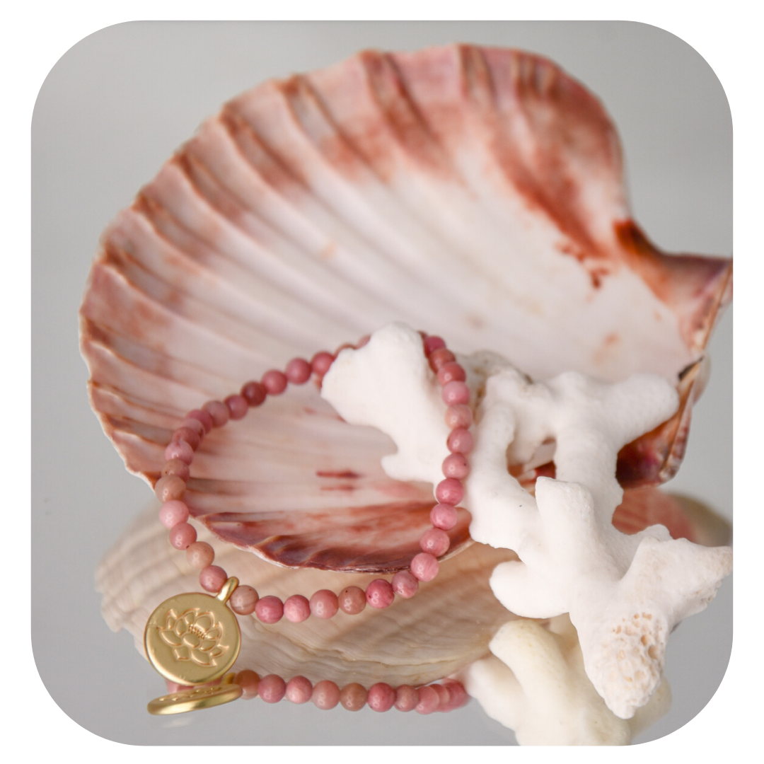 Rhodochrosit-Mala-Armband mit Lotusanhänger | Stein der Selbstliebe | Handgefertigt in Österreich