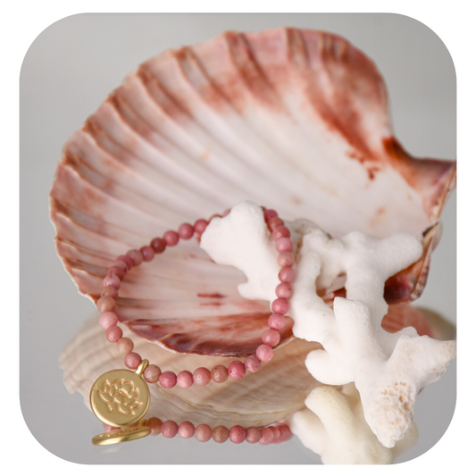Rhodochrosit-Mala-Armband mit Lotusanhänger | Stein der Selbstliebe | Handgefertigt in Österreich