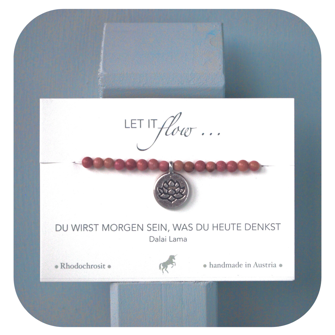 Rhodochrosit-Mala-Armband mit Lotusanhänger | Stein der Selbstliebe | Handgefertigt in Österreich